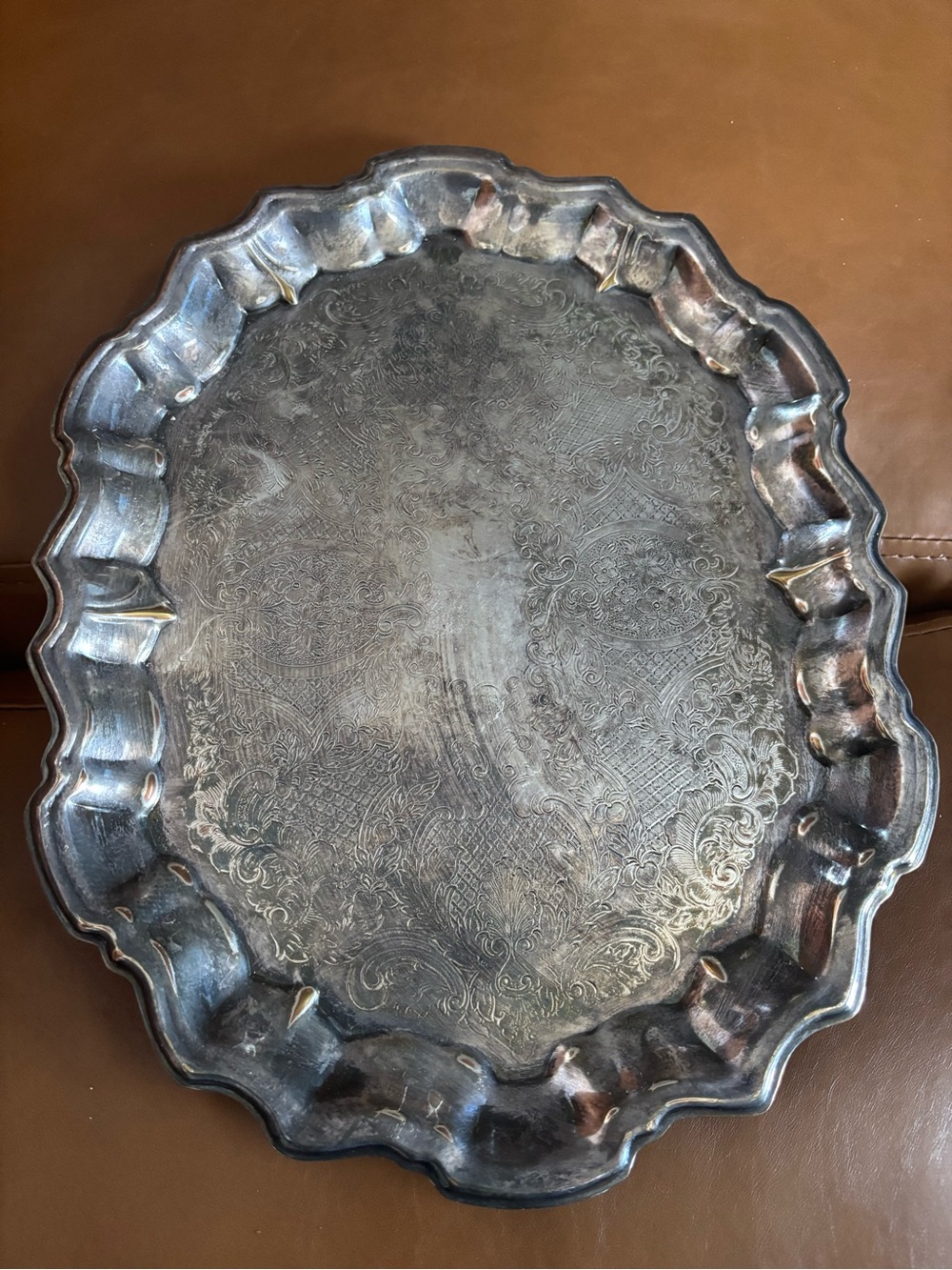 Antique-Style Silver Serving Tray - Decorative Home Kitchen Platter